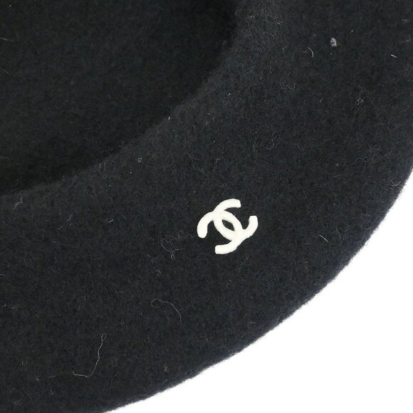 Chanel Black Hat Beret Small Good 155507